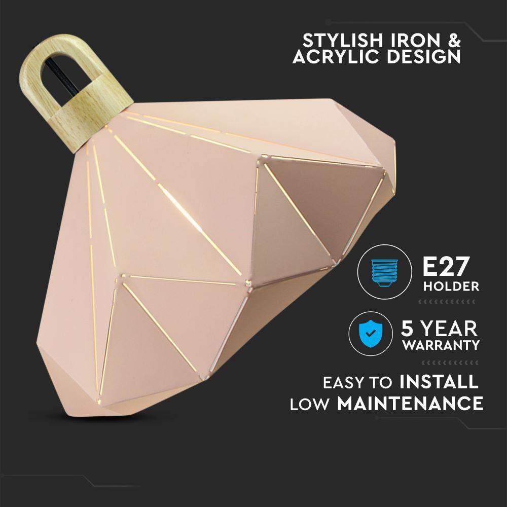 VT-7323 PASTEL WOODEN PRISM PINK PENDANT LIGHT(E27) D:320*270MM