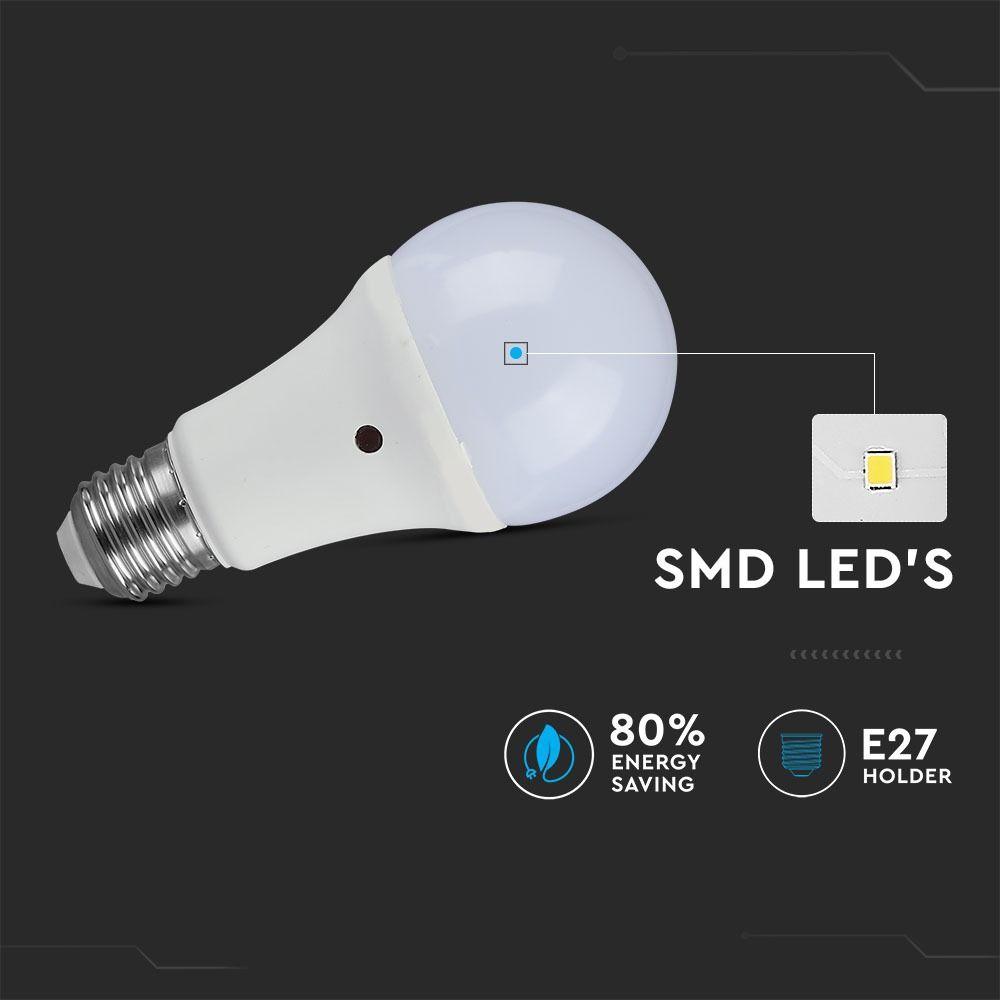 VT-2016 9W A60 PLASTIC SENSOR LED BULB 4000K E27 200'D