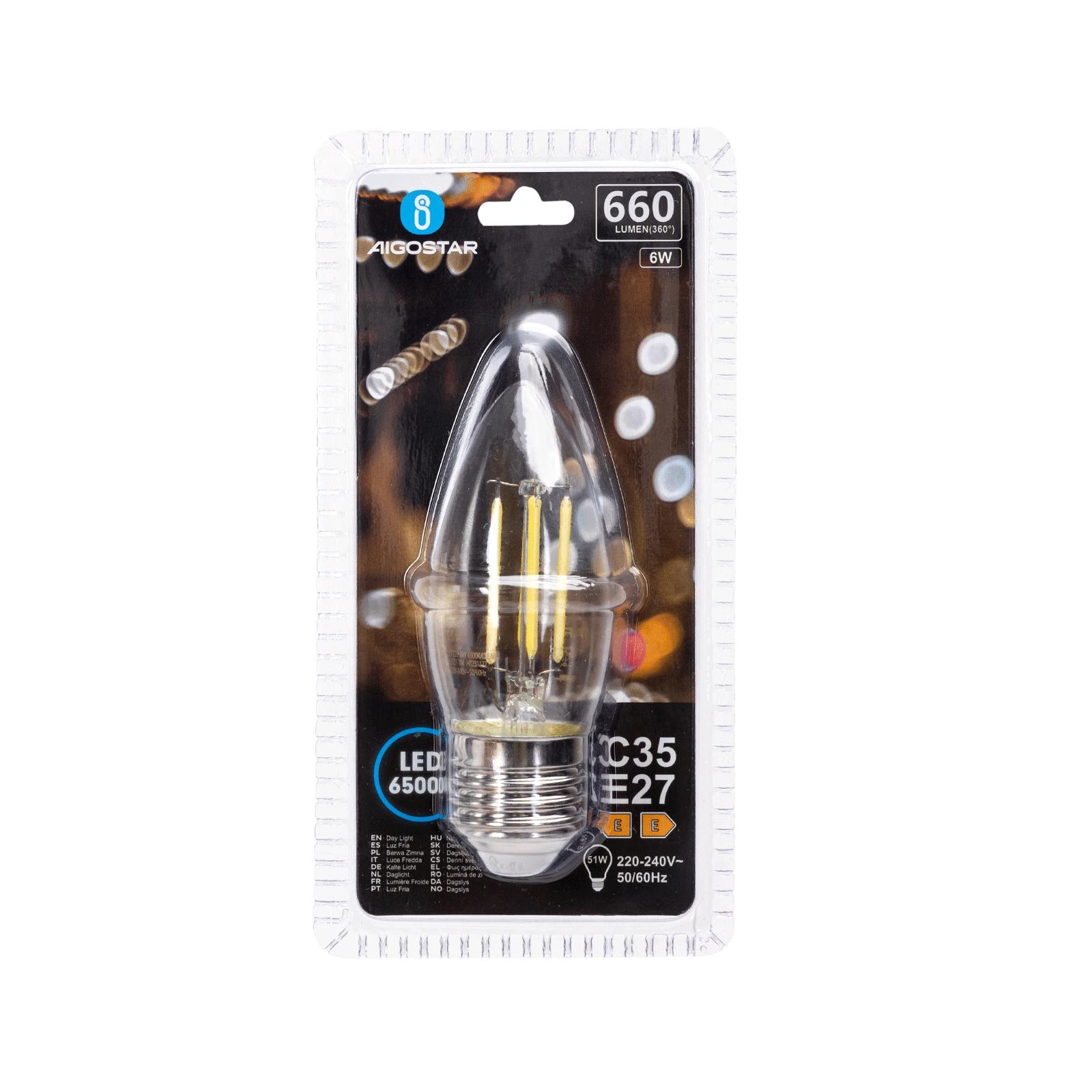 Żarówka LED Filament (Przezroczysta) C35 E27 6W