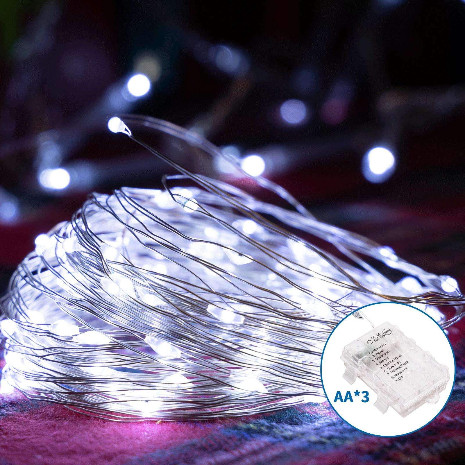 3AA battery copper wire string lights, cold white, 15m