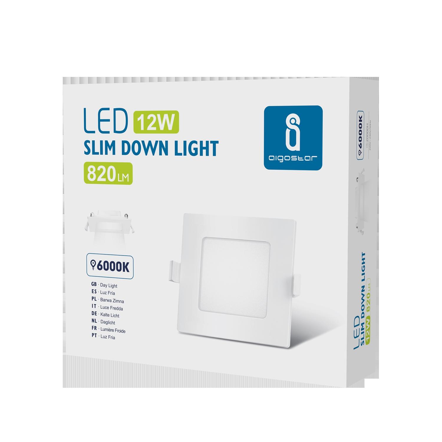 Ultracienki kwadratowy downlight podtynkowy LED 12W Światło białe