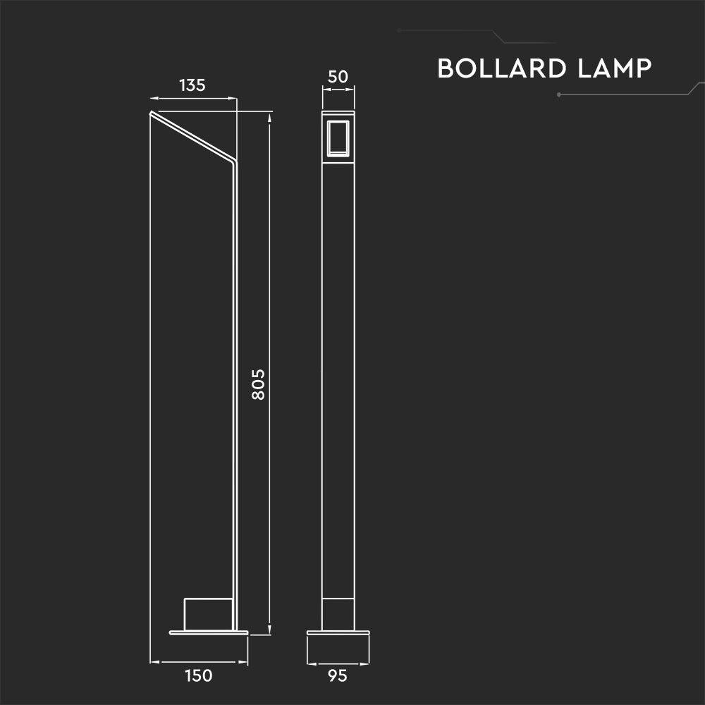 VT-896 7W LED OUTDOOR BOLLARD LAMP 4000K IP65 BLACK BODY