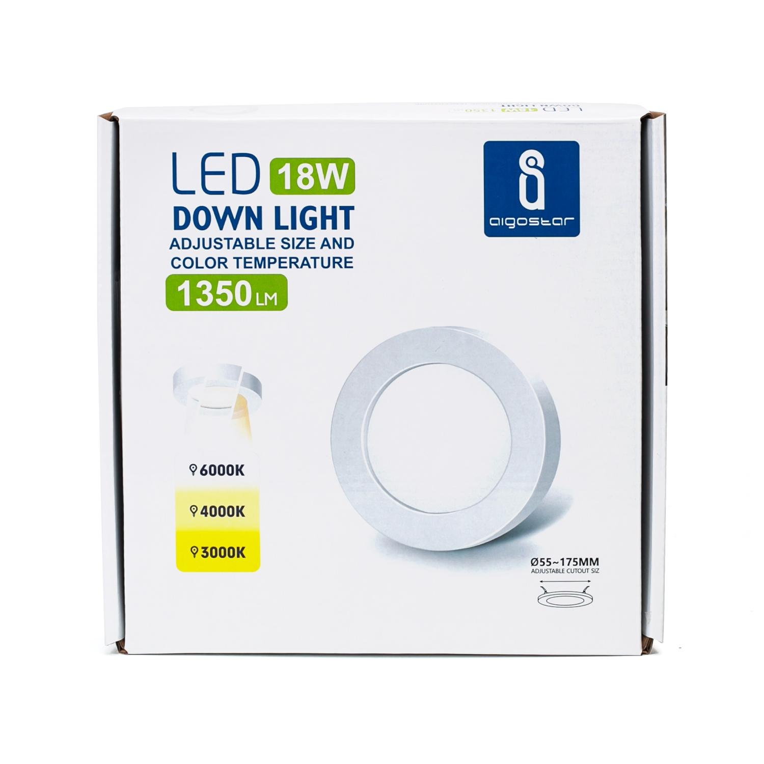 E6 LED Round Downlight 18W Adjustable Size and Color Temperature