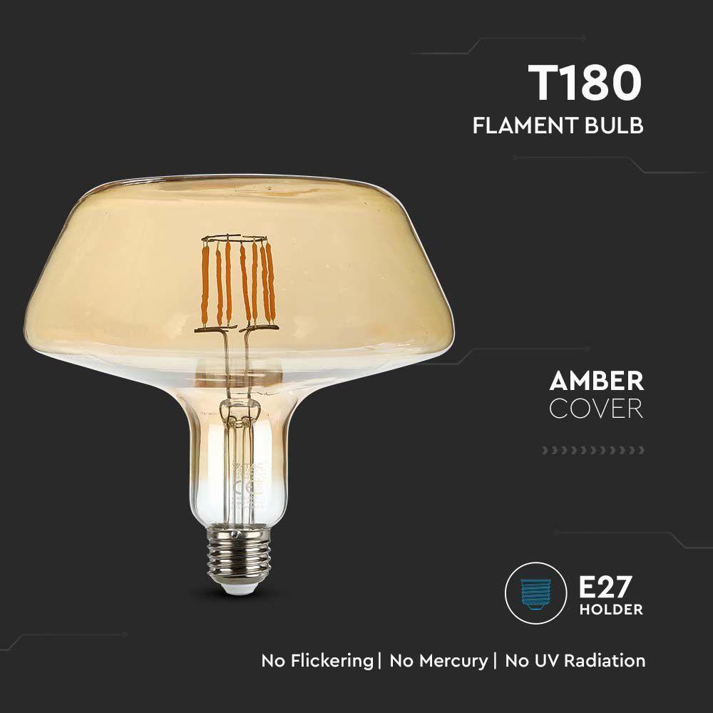 VT-2308 8W T180 LED FLAMENT BULB AMBER GLASS 1800K E27