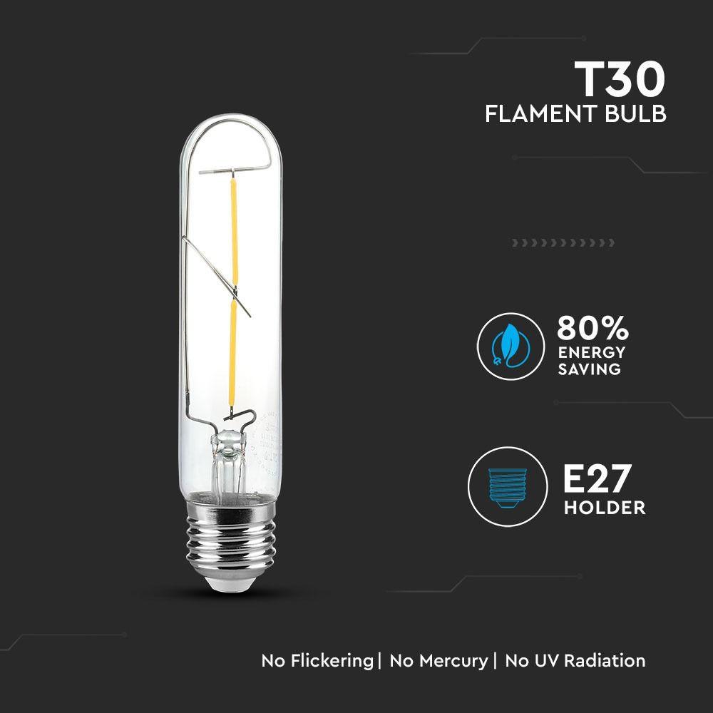 VT-2042 2W T30 LED FILAMENT BULB CLEAR GLASS 2700K E27