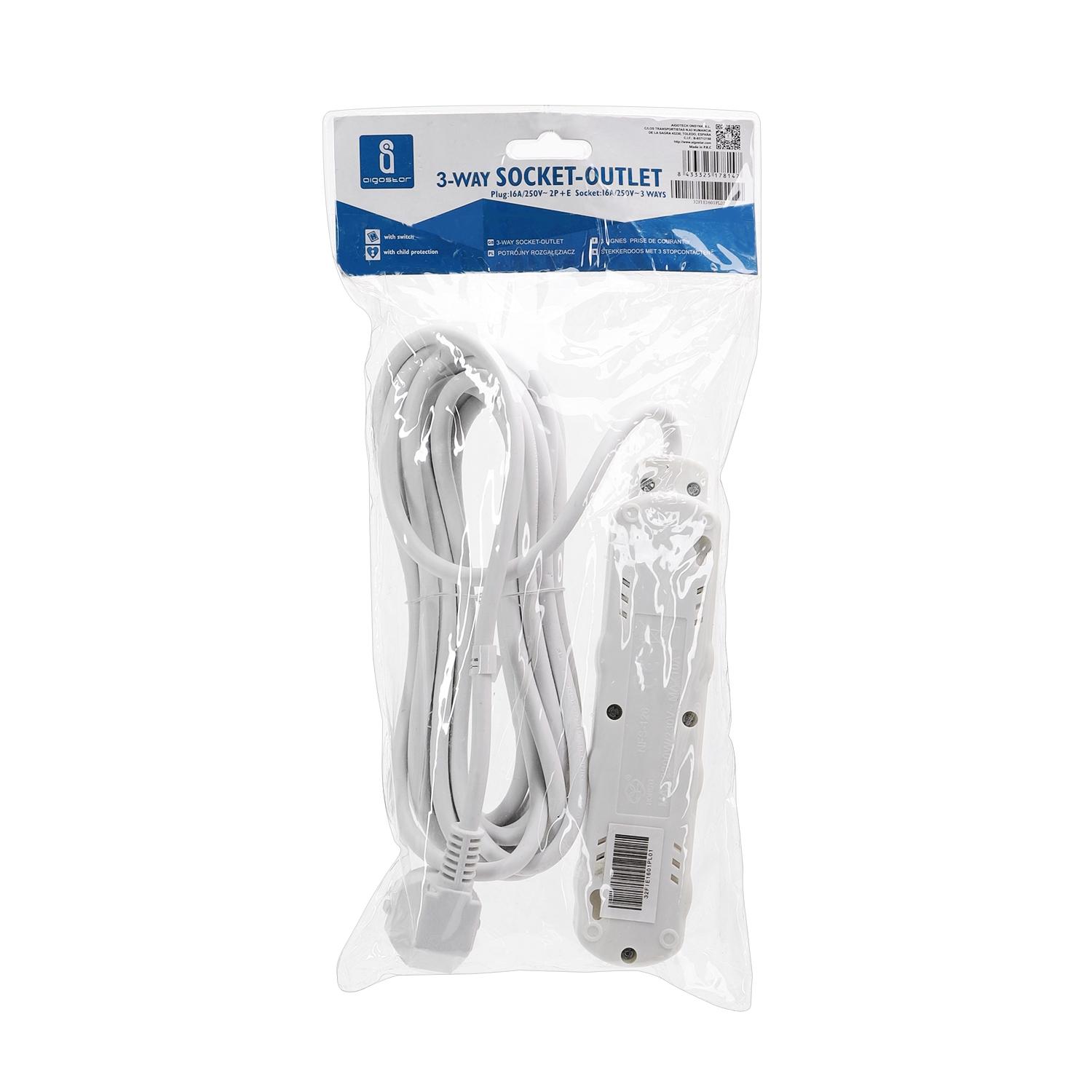 Power strips 3-way 5m H05VV-F 3G1.0m㎡ White