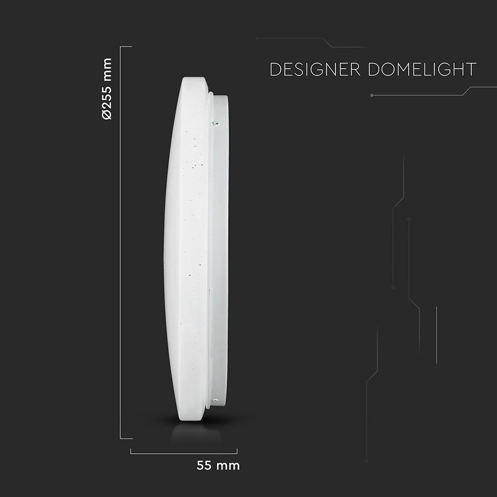 12W Plafon LED DOME, Średnica: 230,  Klosz: Efekt gwiazdek, Barwa:3w1, VTAC, SKU 7602