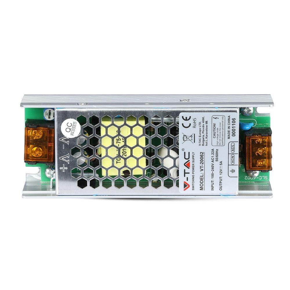 60W Zasilacz LED, Zasilanie:12V 5A, IP20, VTAC, SKU 3246