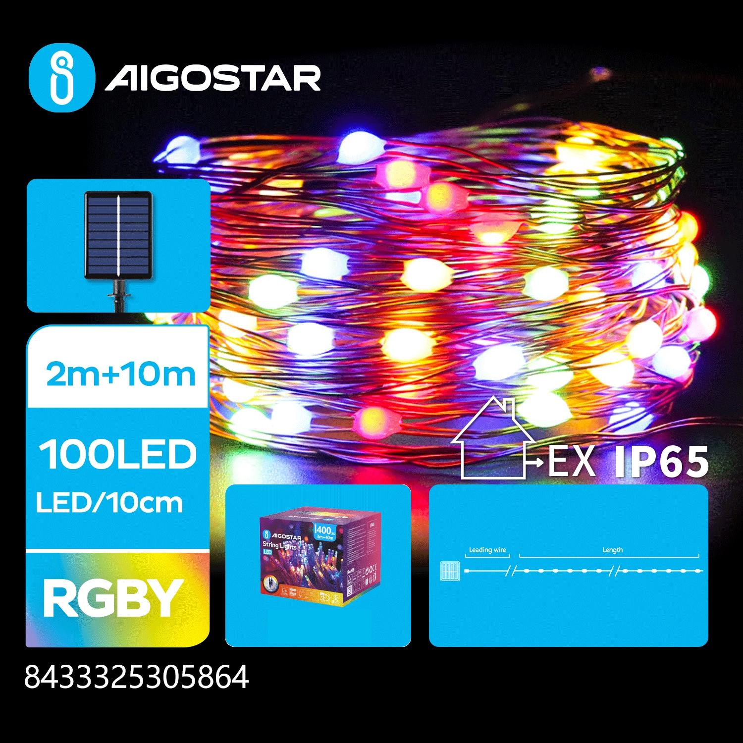 Solar string lights, RGBY, 2m+10m