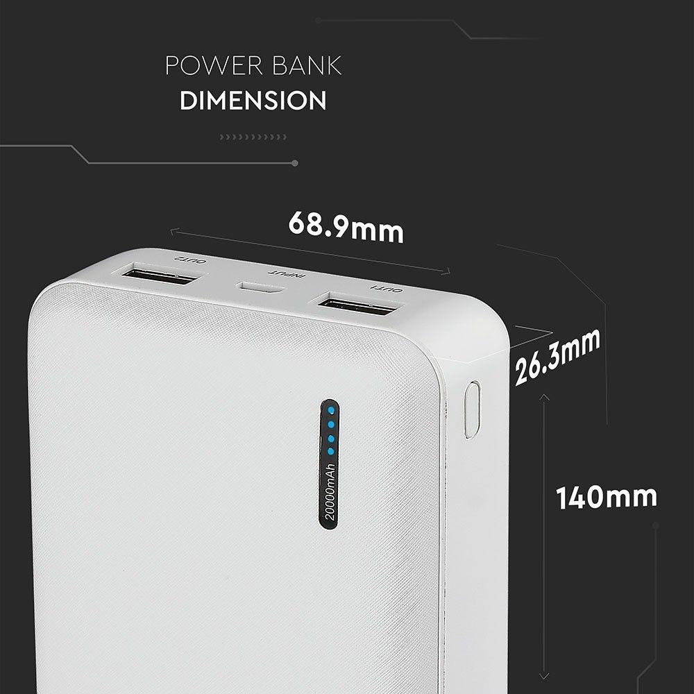 Power Bank, 3.7V/20000mAh, Biały, VTAC, SKU 8904