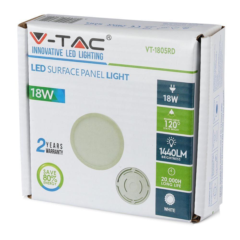 18W Panel LED, Barwa:6400K, Okrągła, VTAC, SKU 4918