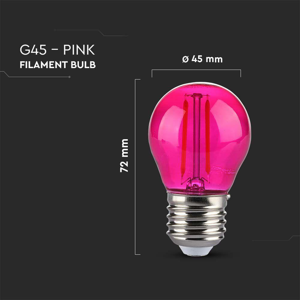 2W G45 Żarówka LED Filament, Różowy, Trzonek:E27, VTAC, SKU 217410