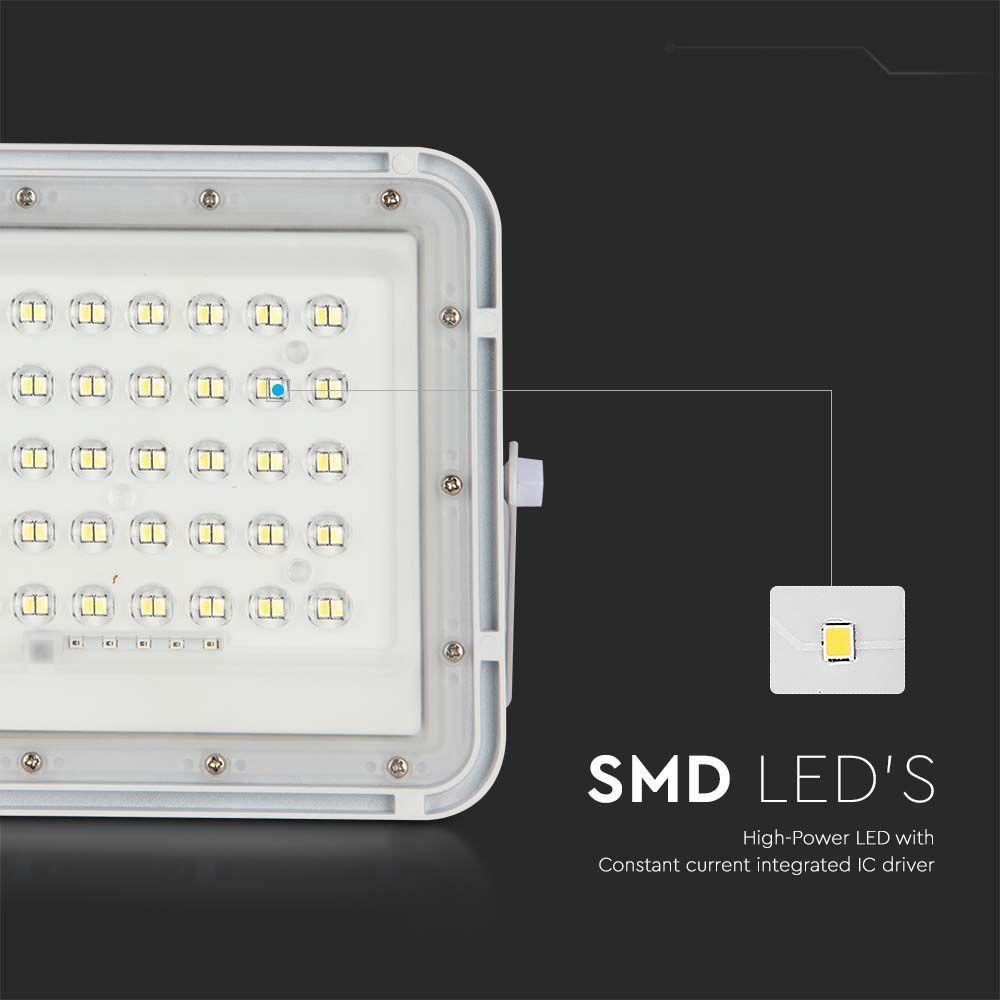 6W Solarny naświetlacz LED z czujnikiem zmierzchu, Panel z przewodem: 3m, Pilot, Bateria 5000mAh/ Barwa:4000K, Obudowa: Biała, VTAC, SKU 7840