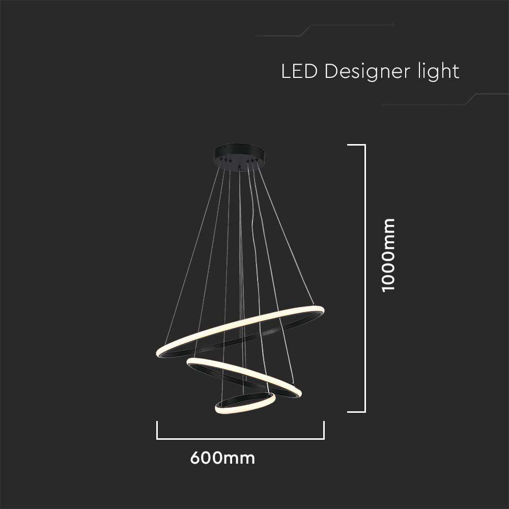 Dekoracyjna lampa wisząca LED ( D600+D400+D200 ), Barwa: 3000K, Obudowa: Czarna     , VTAC, SKU 8017