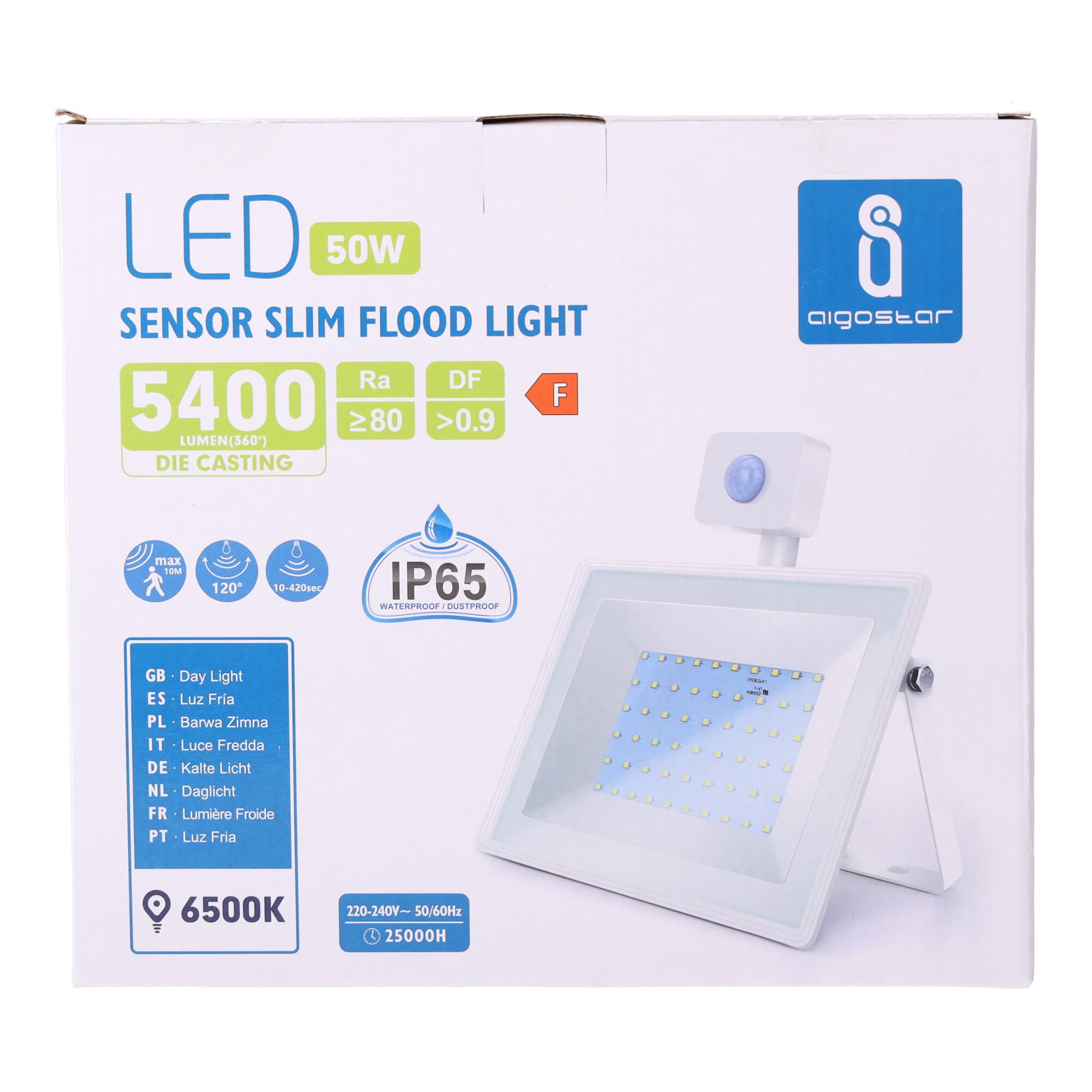 LED Slim Floodlight with Sensor White 50W (Die-casting)