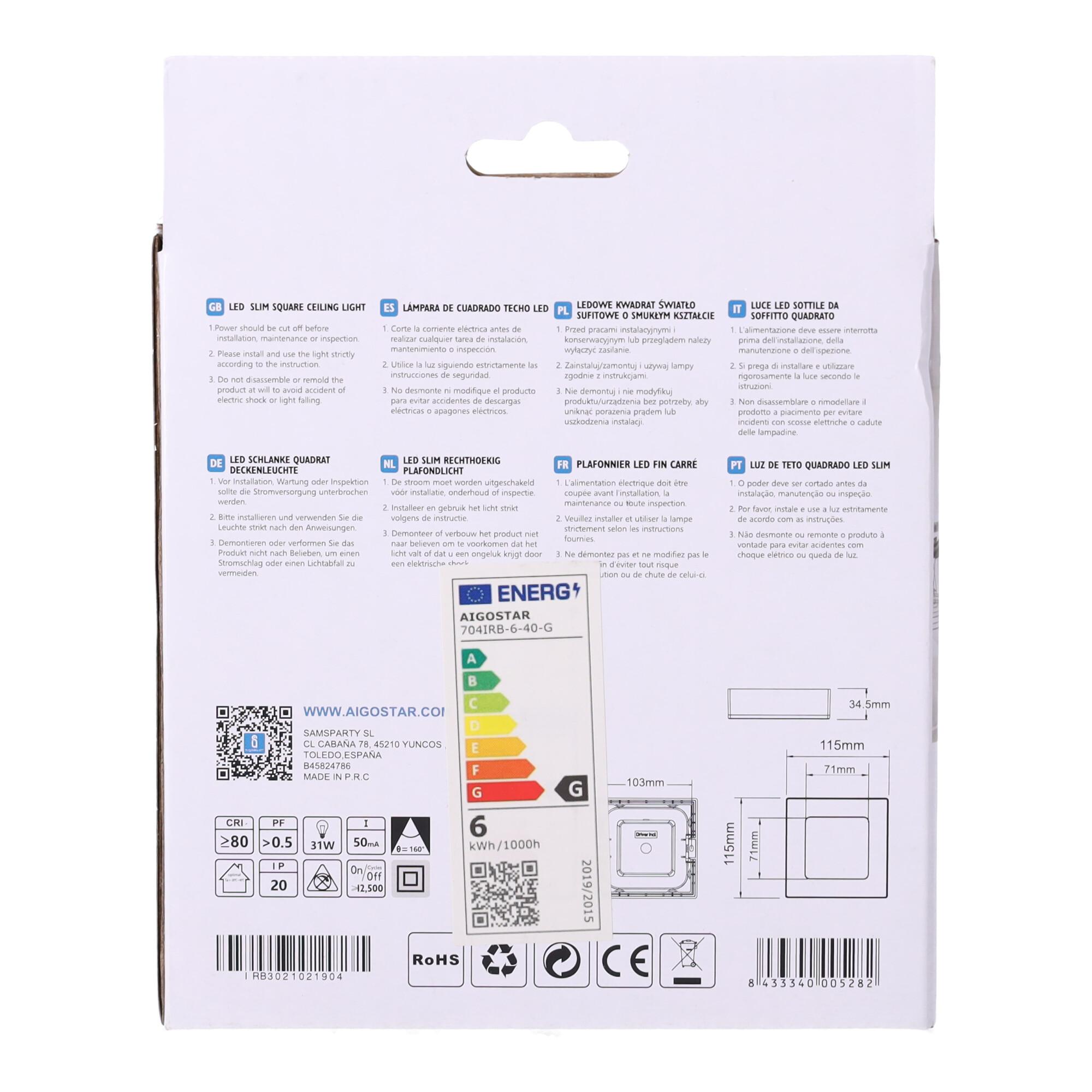 Downlight kwadratowy natynkowy LED 6W Światło naturalne