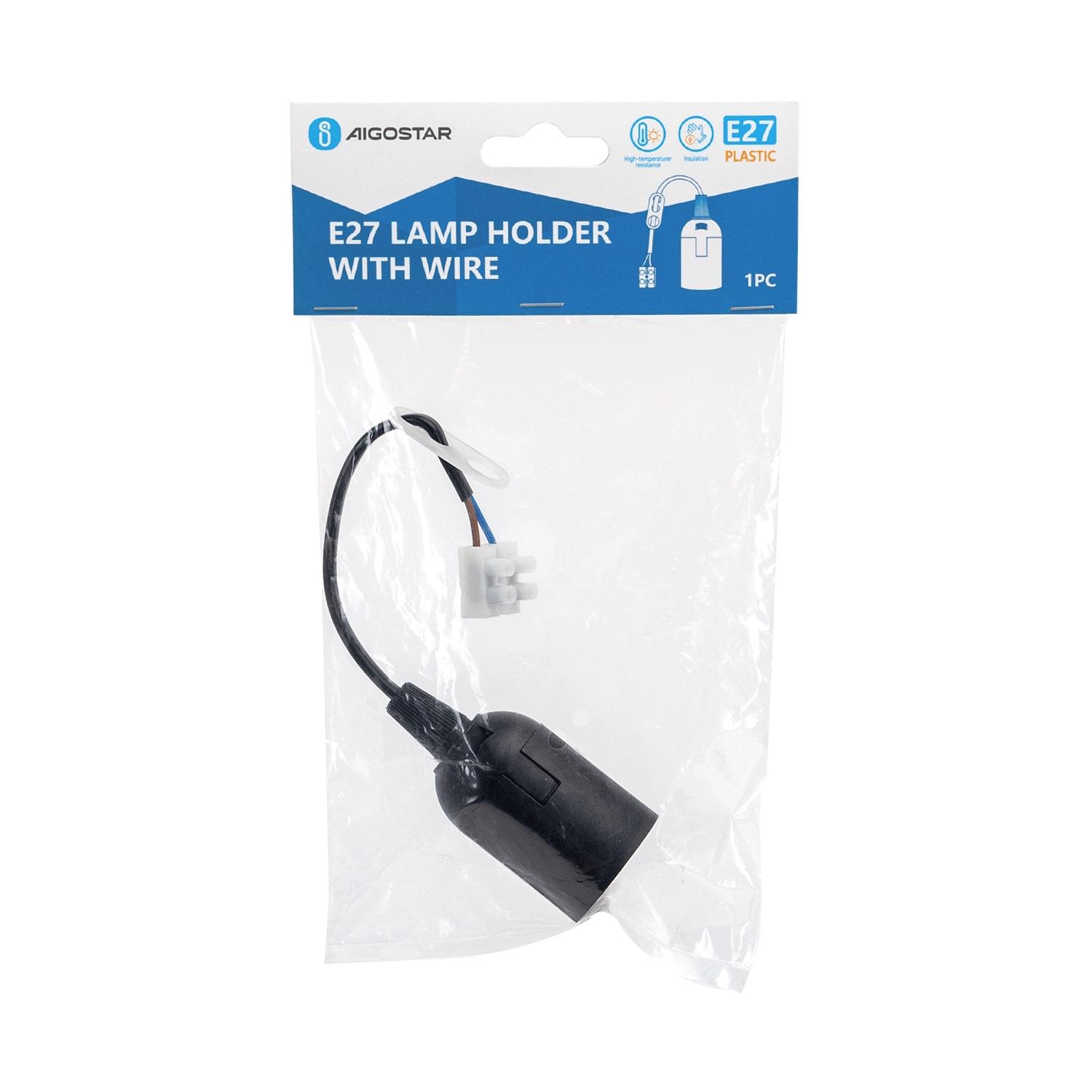 E27 plastic lamp holder with wiring terminal black