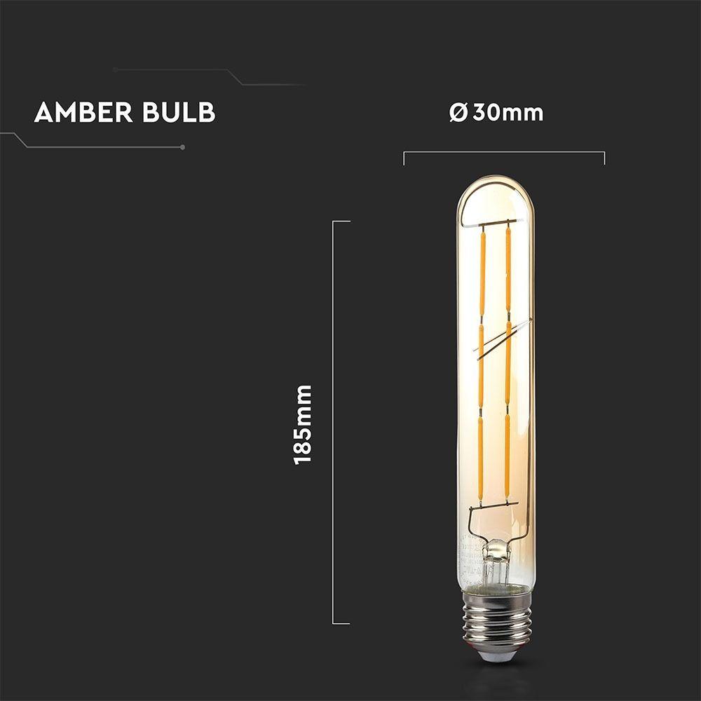 6W T30 Żarówka LED Filament, Klosz Bursztynowy, Barwa:2200K, Trzonek:E27, VTAC, SKU 7143