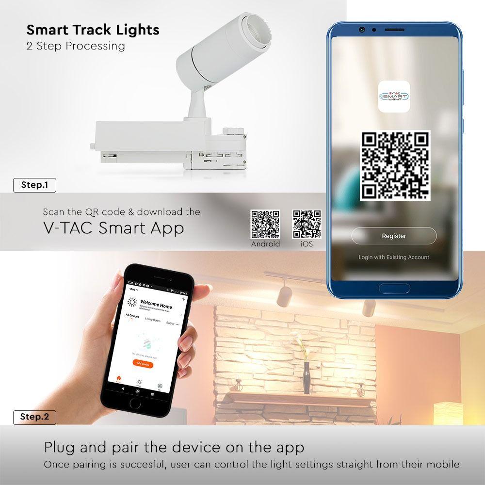 VT-7715 15W SMART LED TRACKLIGHT (DIMMABLE VIA APP) CCT(3IN1)-WHITE BODY