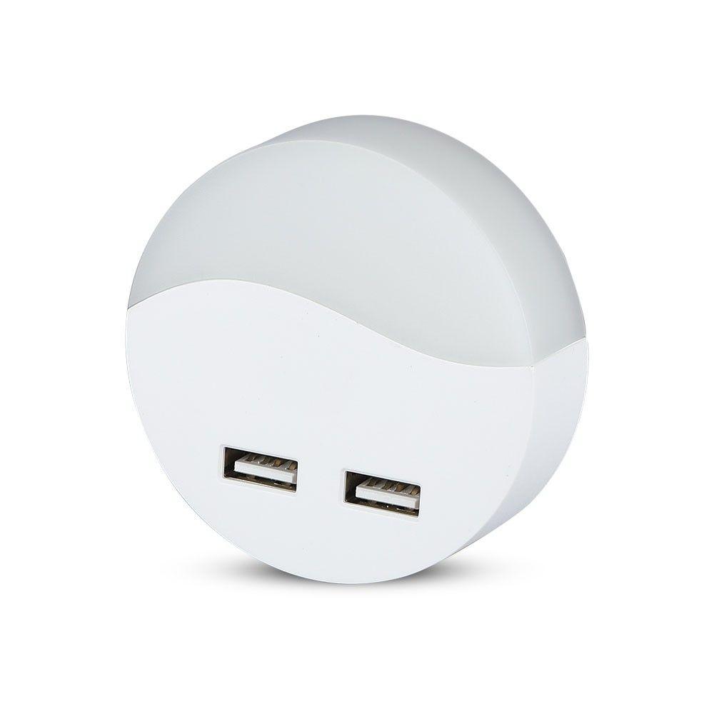 LED Mini lampka nocna z ładowarką USB, Chip SAMSUNG, Barwa:4000K, Okrągły, VTAC, SKU 506