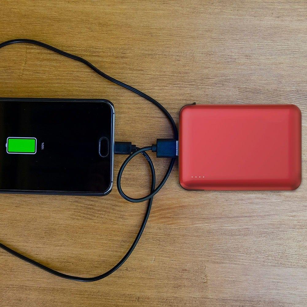 VT-3510 5000mah POWER BANK WITH LED LIGHT DISPLAY & BUILT IN CABLE(BLACK) RED