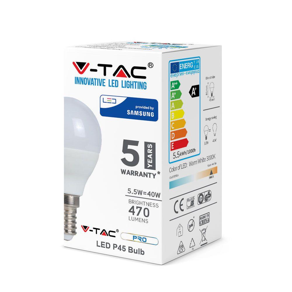 VT-236 5.5W P45 PLASTIC BULBS-SAMSUNG CHIP 3000K E14