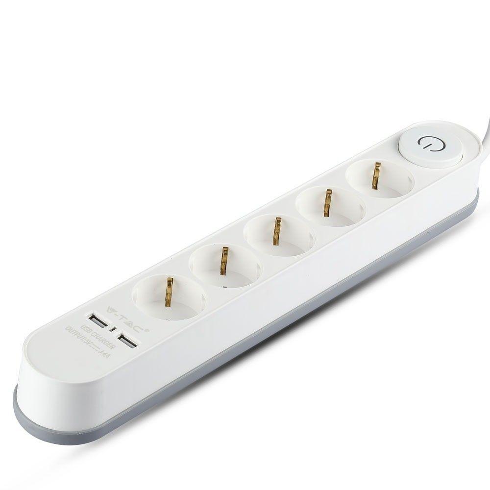 VT-1115-3 5 WAYS SOCKET WITH 2 USB PORTS(3G1.5MMX3M)-WHITE