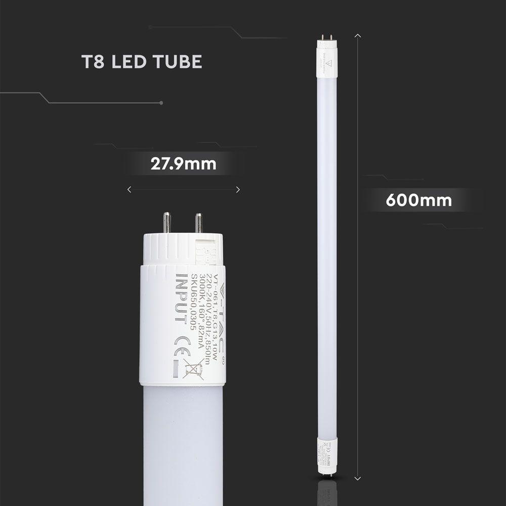 10W Świetlówki LED T8 60 cm, Regulowany kąt świecenia, Barwa:3000K, Trzonek:G13, VTAC, SKU 6229