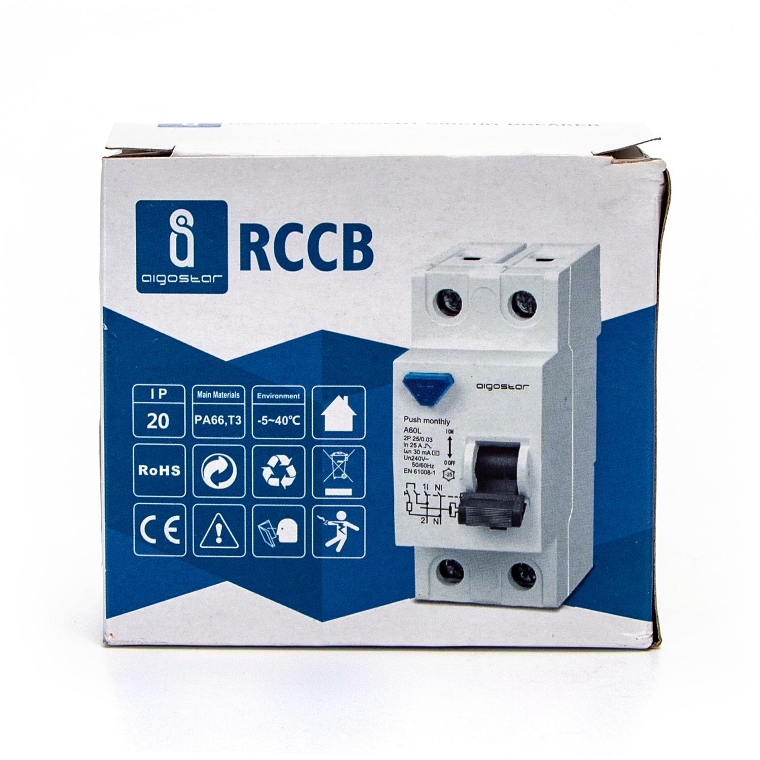 Residual Current Circuit Breaker 2P 25A 30mA AC Gray