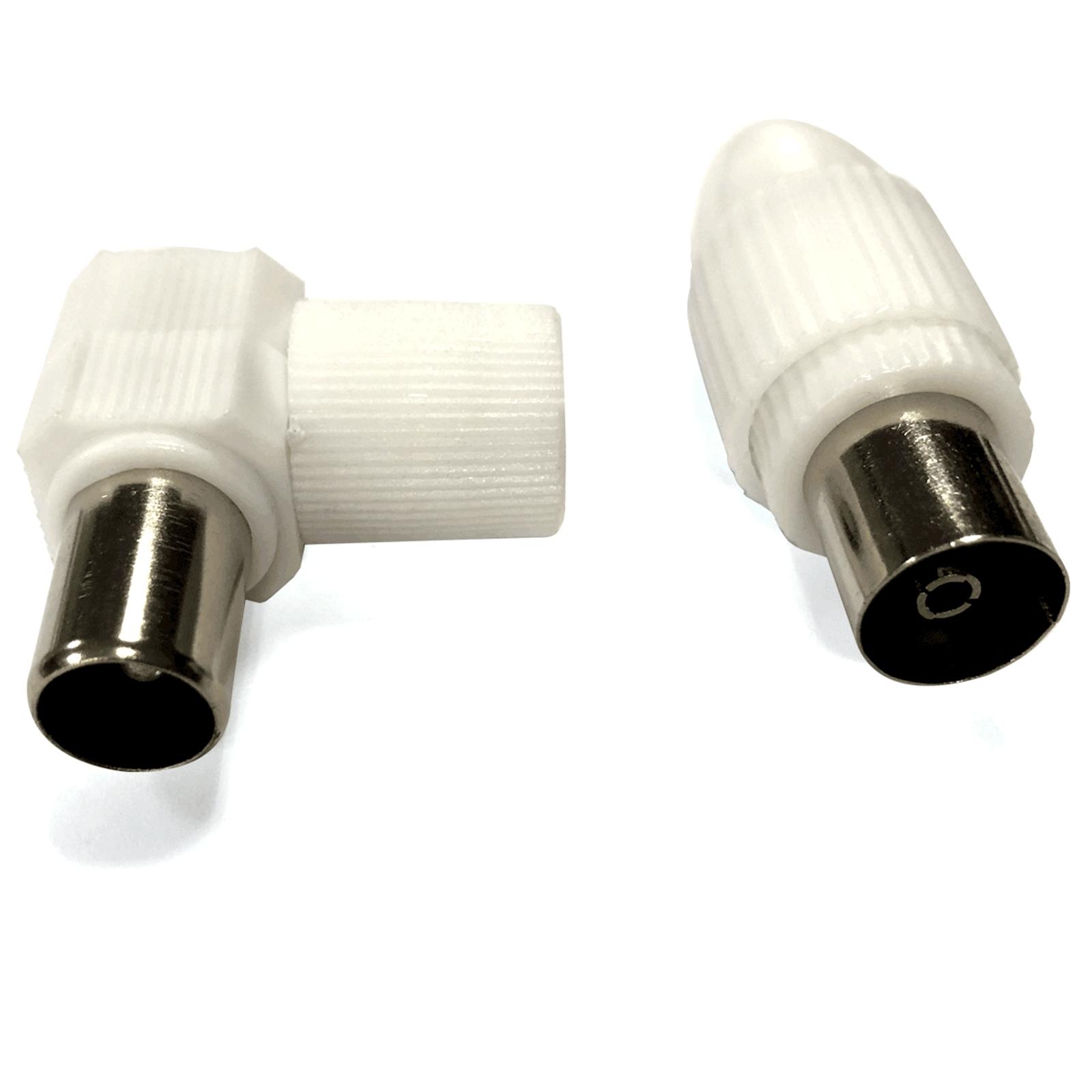 TV Antenna Connector & TV Plug Right Angle White