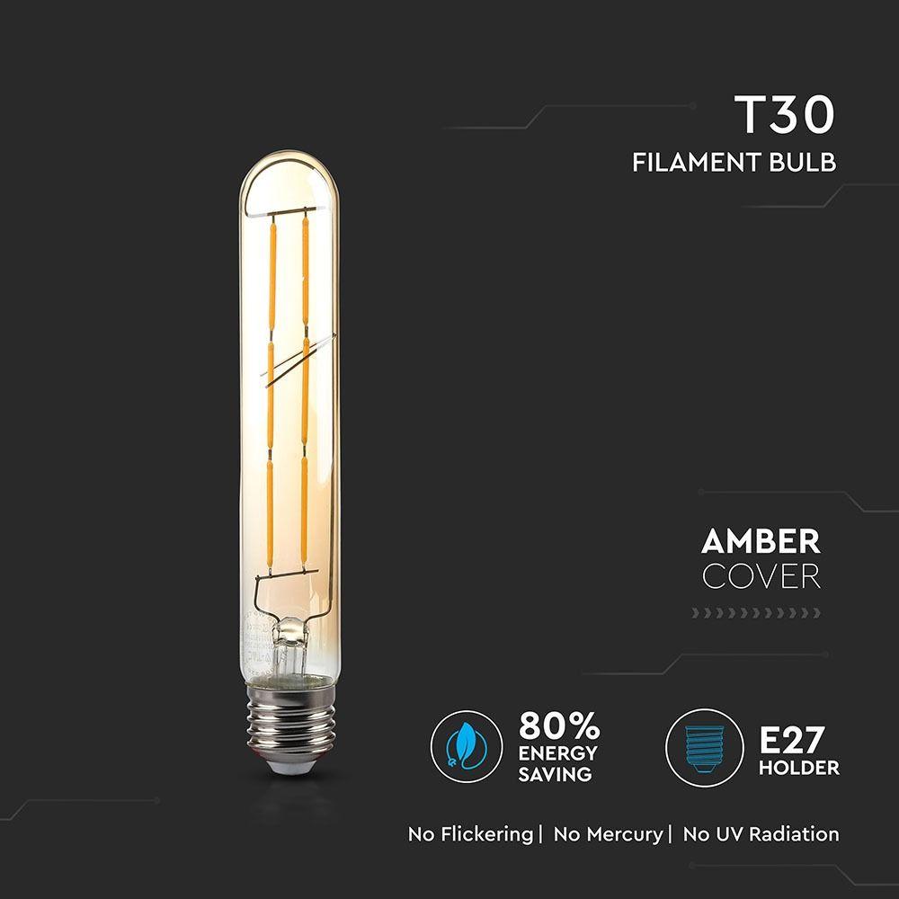 6W T30 Żarówka LED Filament, Klosz Bursztynowy, Barwa:2200K, Trzonek:E27, VTAC, SKU 7143