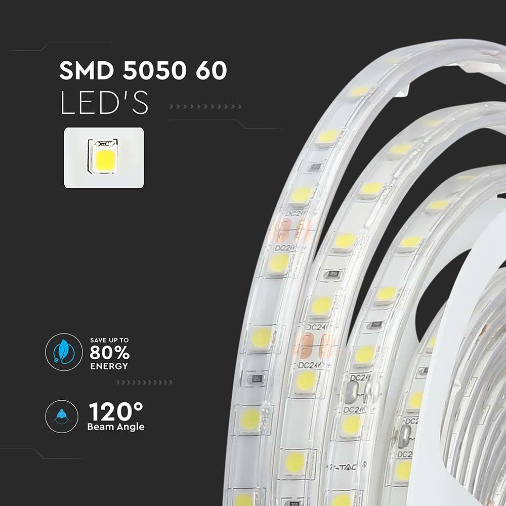 10W Taśma LED, Barwa:4000K, IP65/ Zasilanie: 24V, Rolka:5m, VTAC, SKU 212563