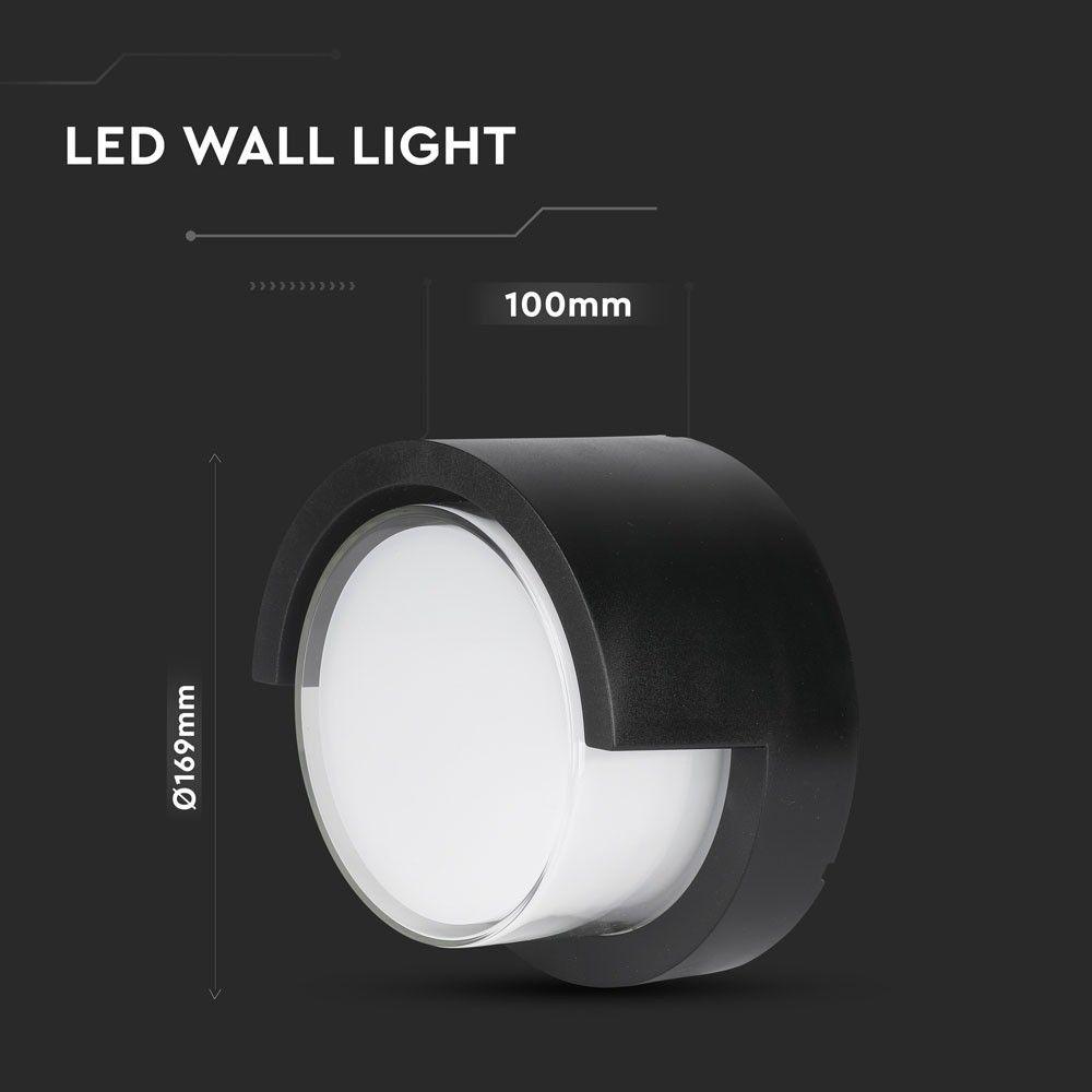 12W Lampa ścienna LED, Barwa:4000K/ Czarny, Okrągła, VTAC, SKU 8538