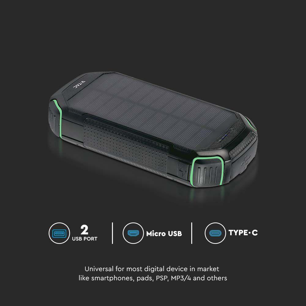 Power Bank, Ładowanie solarne, 30000mAh, Czarny, VTAC, SKU 7836