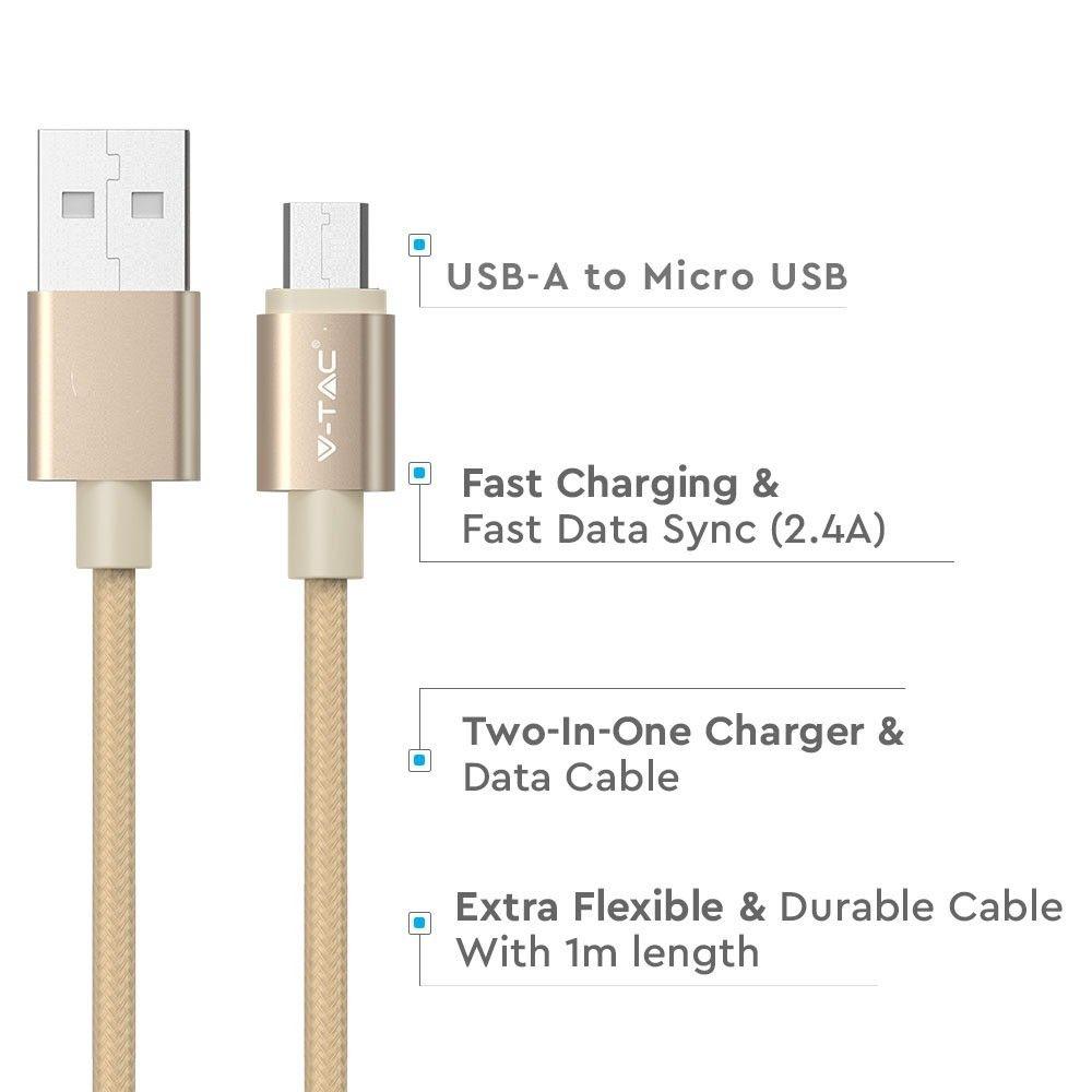 VT-5331 1M MICRO USB BRAIDED NYLON CABLE-GOLD(PLATINUM SERIES)