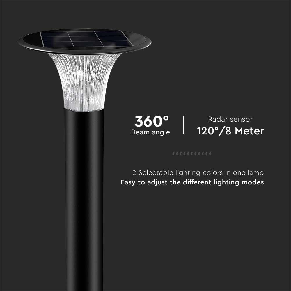 VT-413 15W LED SOLAR PATH LIGHT-DIAMOND 2200LM LiFePO4 BATTERY 3.2V 6000mAh6000K+4000K BLACK