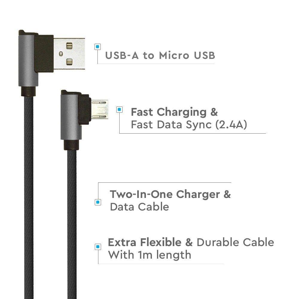 VT-5361 1M MICRO USB CABLE L-TYPE -BLACK(DIAMOND SERIES)