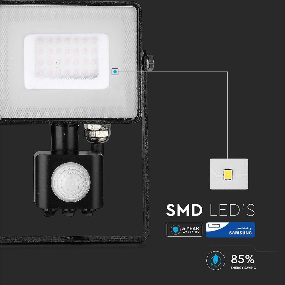 VT-30-S 30W SMD PIR SENSOR FLOODLIGHT SAMSUNG CHIP 3000K BLACK BODY