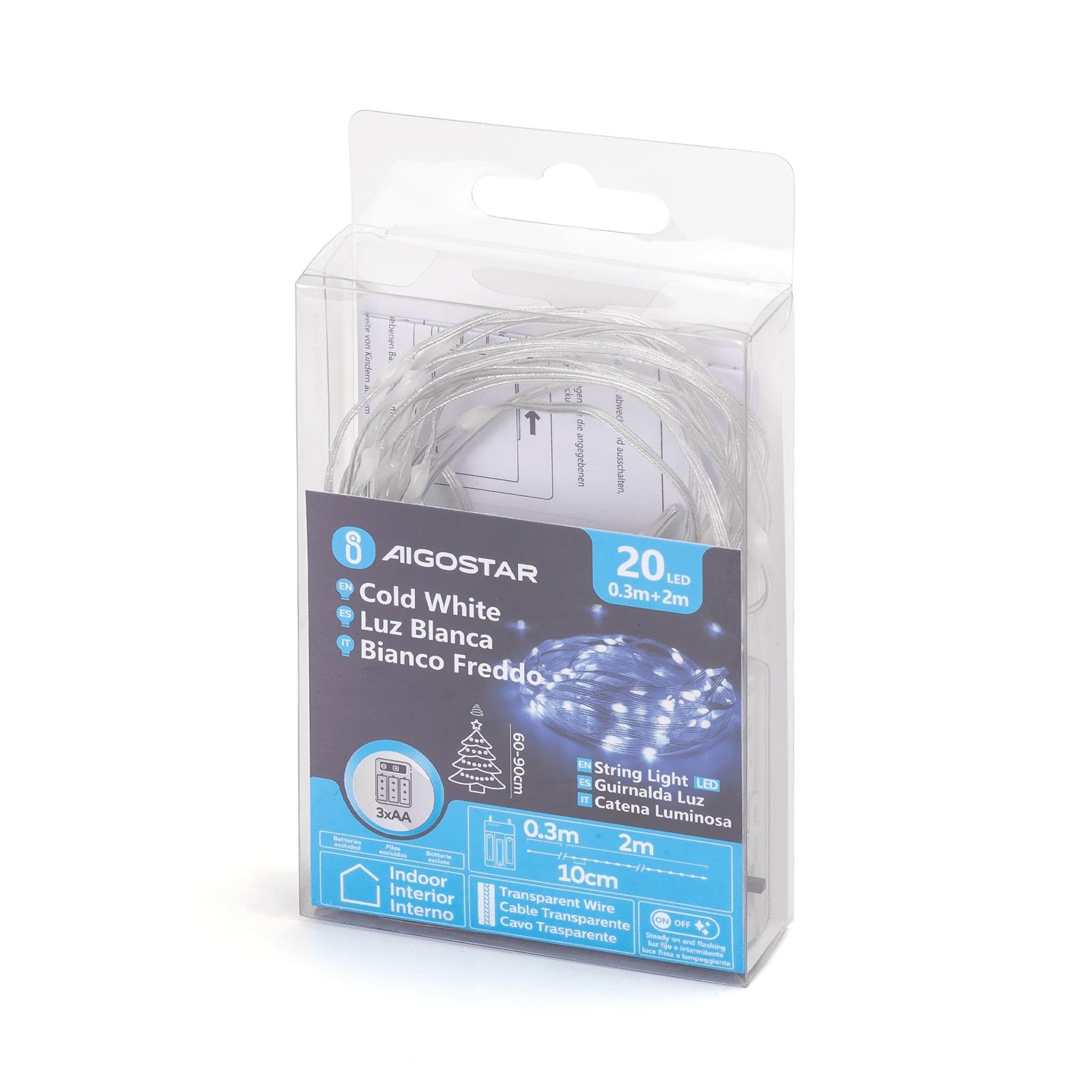 3AA battery string lights (PVC & copper), cold white, 2m