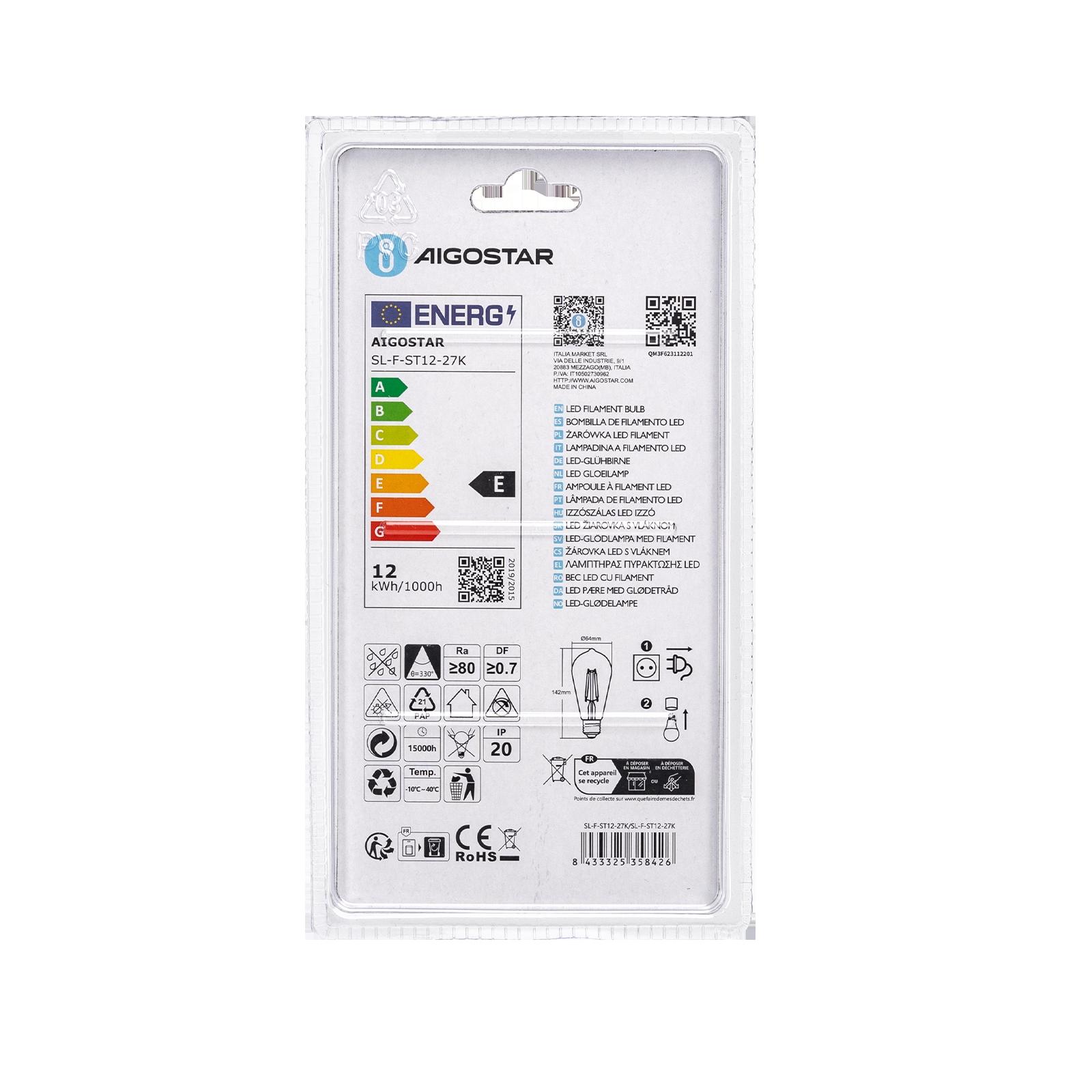 LED Filament Bulb (Clear) ST64 E27 12W