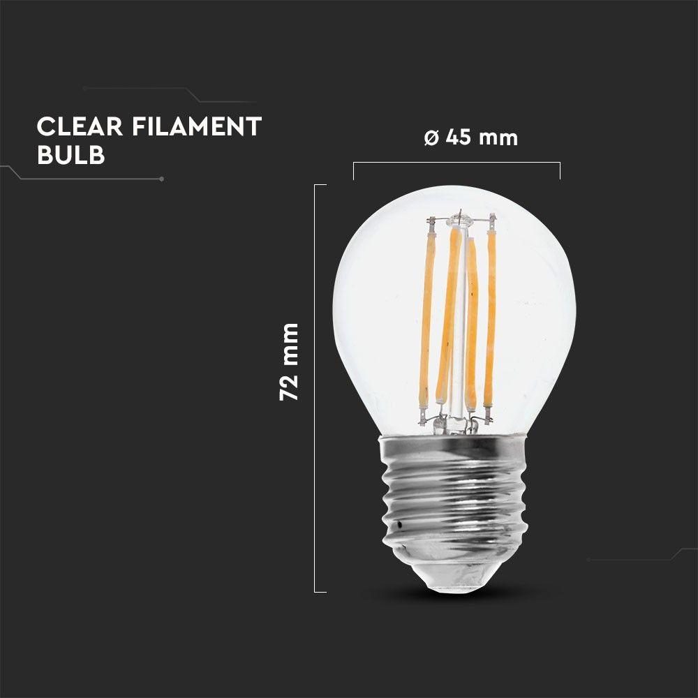 6W G45 Filament, Klosz Transparentny/ Barwa:2700K, Trzonek: E27, Skuteczność: 130lm/W, VTAC, SKU 2851