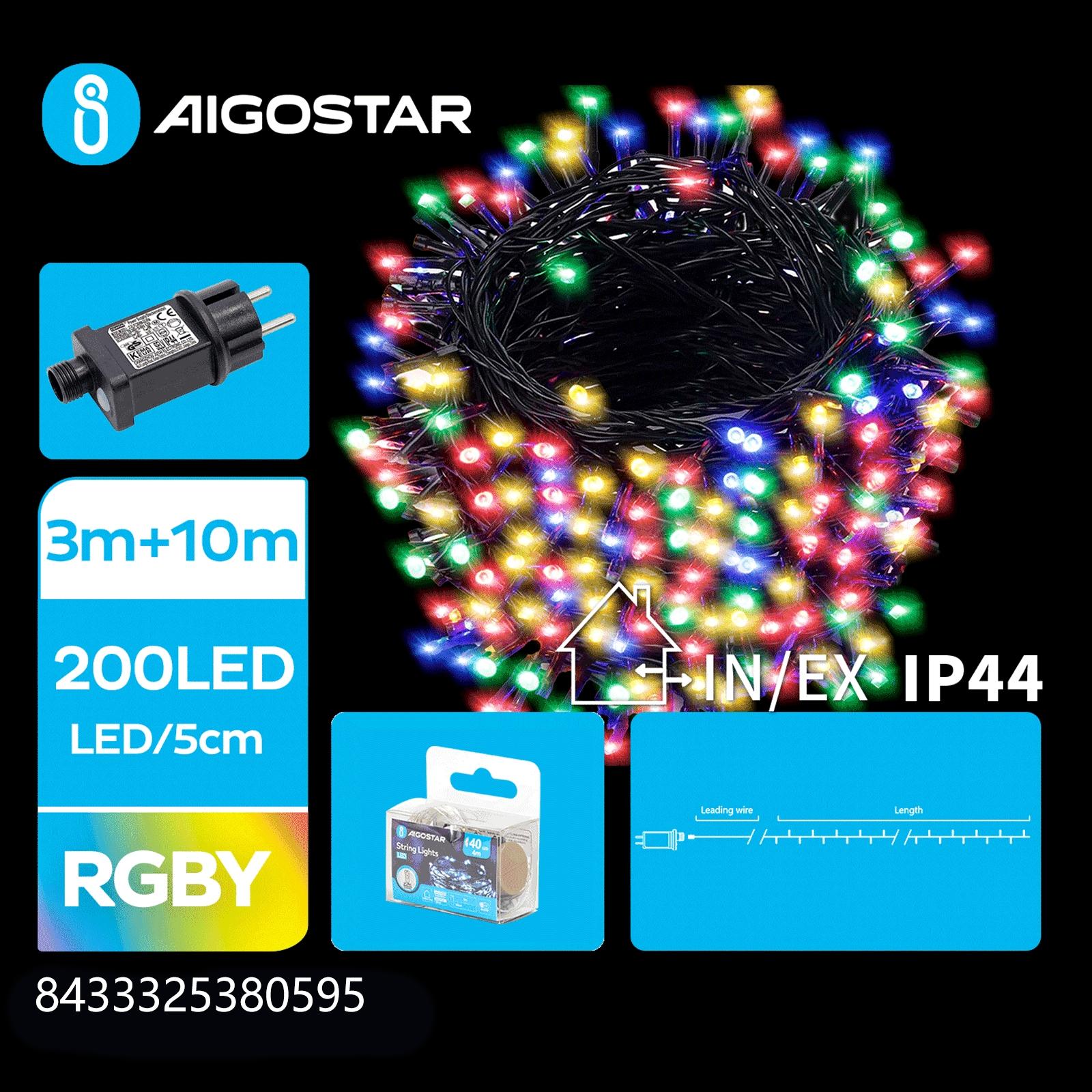 Low Voltage Flat String Lights-RGBY-3M+10M-200LED-5CM/LED-green black wire-8blink+time+IP44