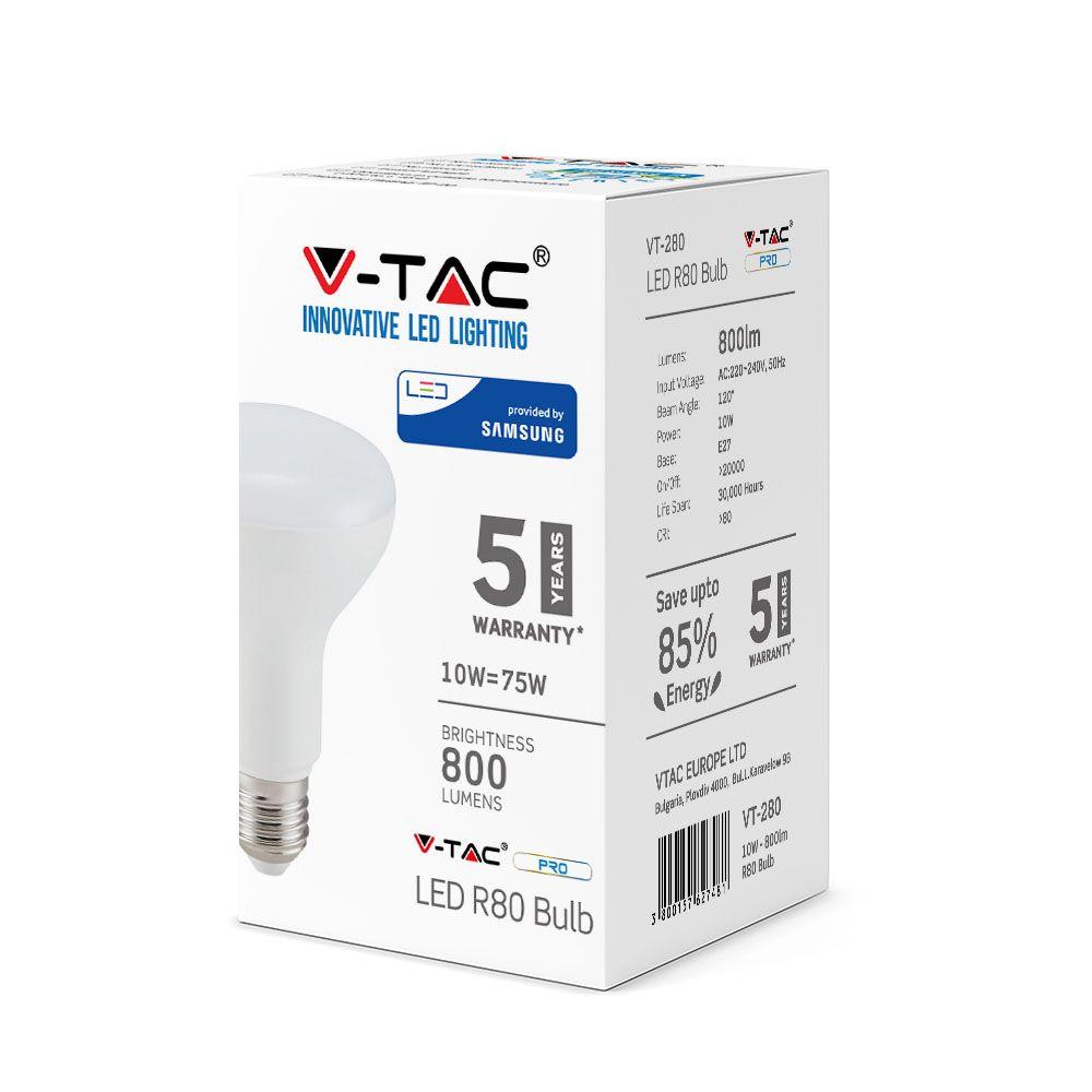 VT-280 10W R80 LED BULB-SAMSUNG CHIP 6400K E27