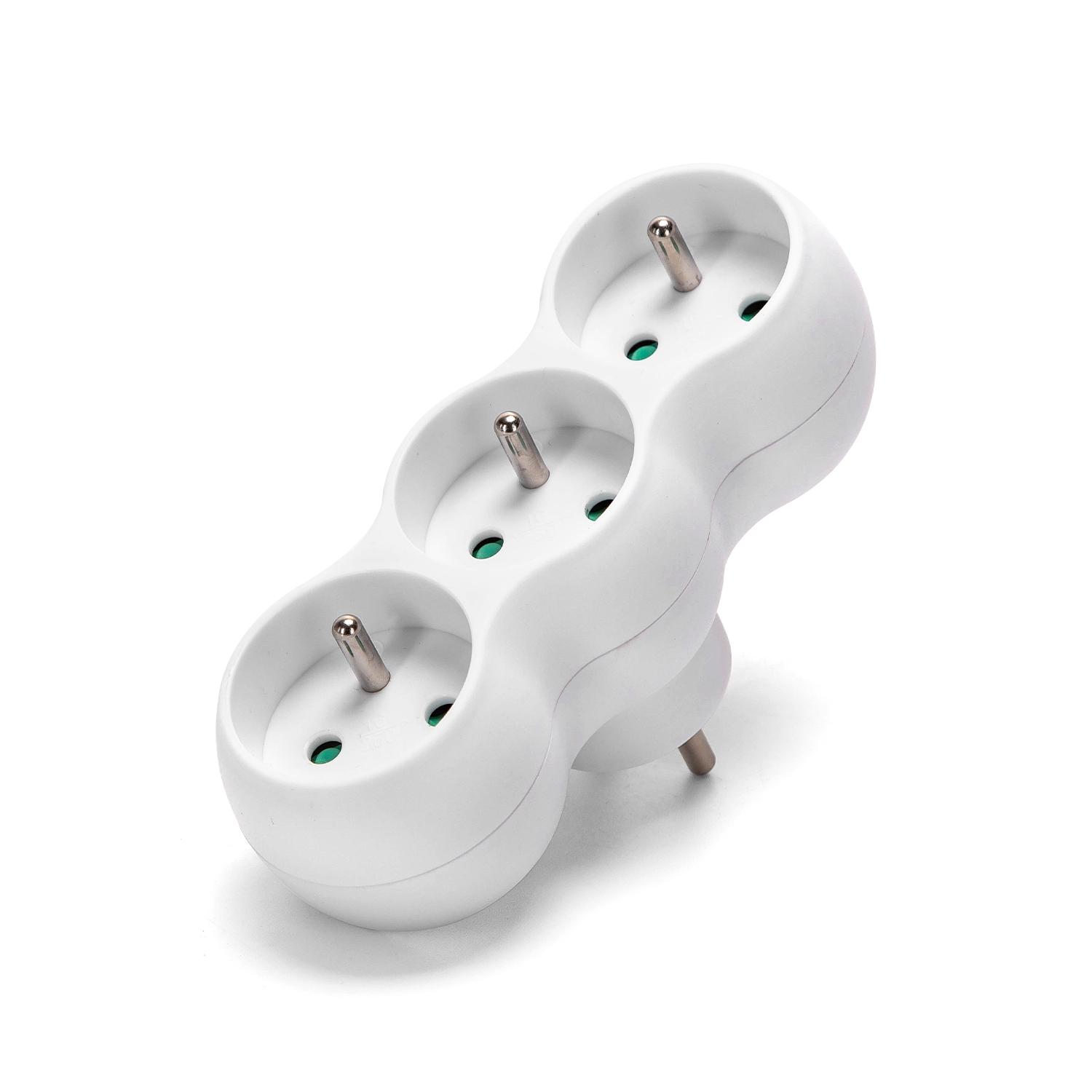 French 3-Way Adaptor (Without Switch) 16A White