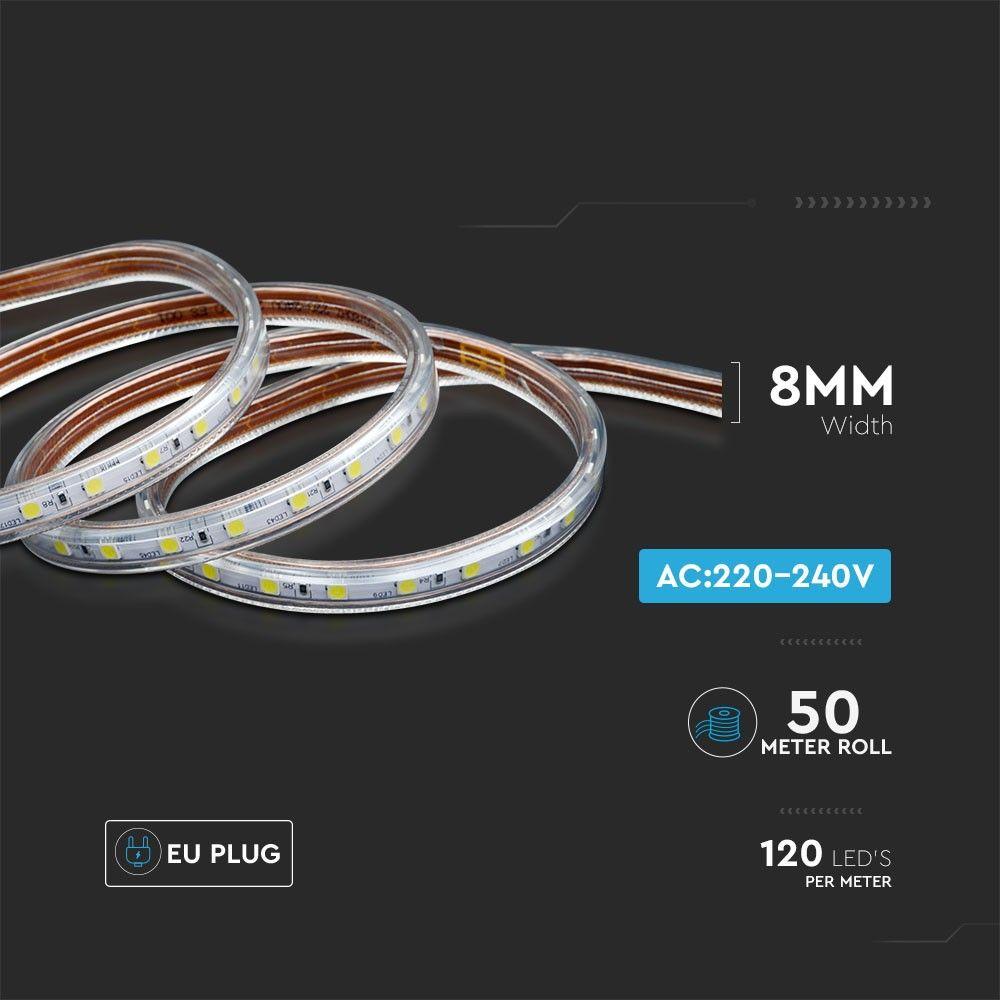 Taśma LED, Barwa:3000K, IP66, Zasilanie: 220V, Rolaka:50m, VTAC, SKU 2646