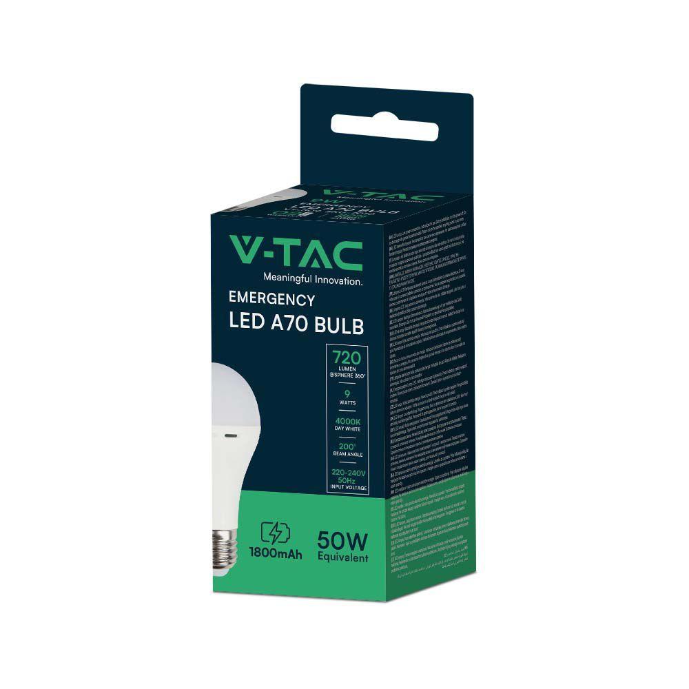 VT-509 9W EMERGENCY PLASTIC LAMP A70 WITH BATTERY 3 HOURS 4000K E27