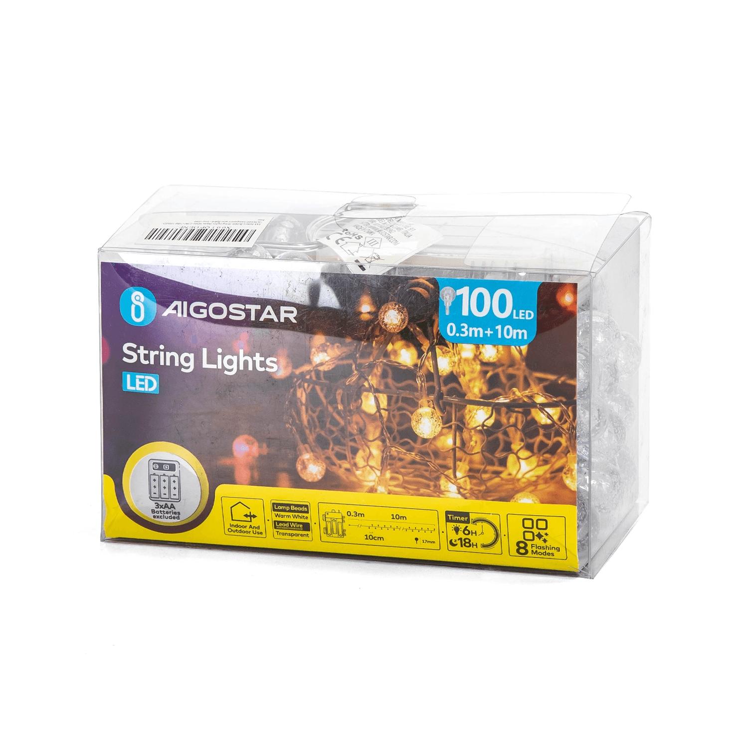 3AA battery bubble string lights, warm white, 10m