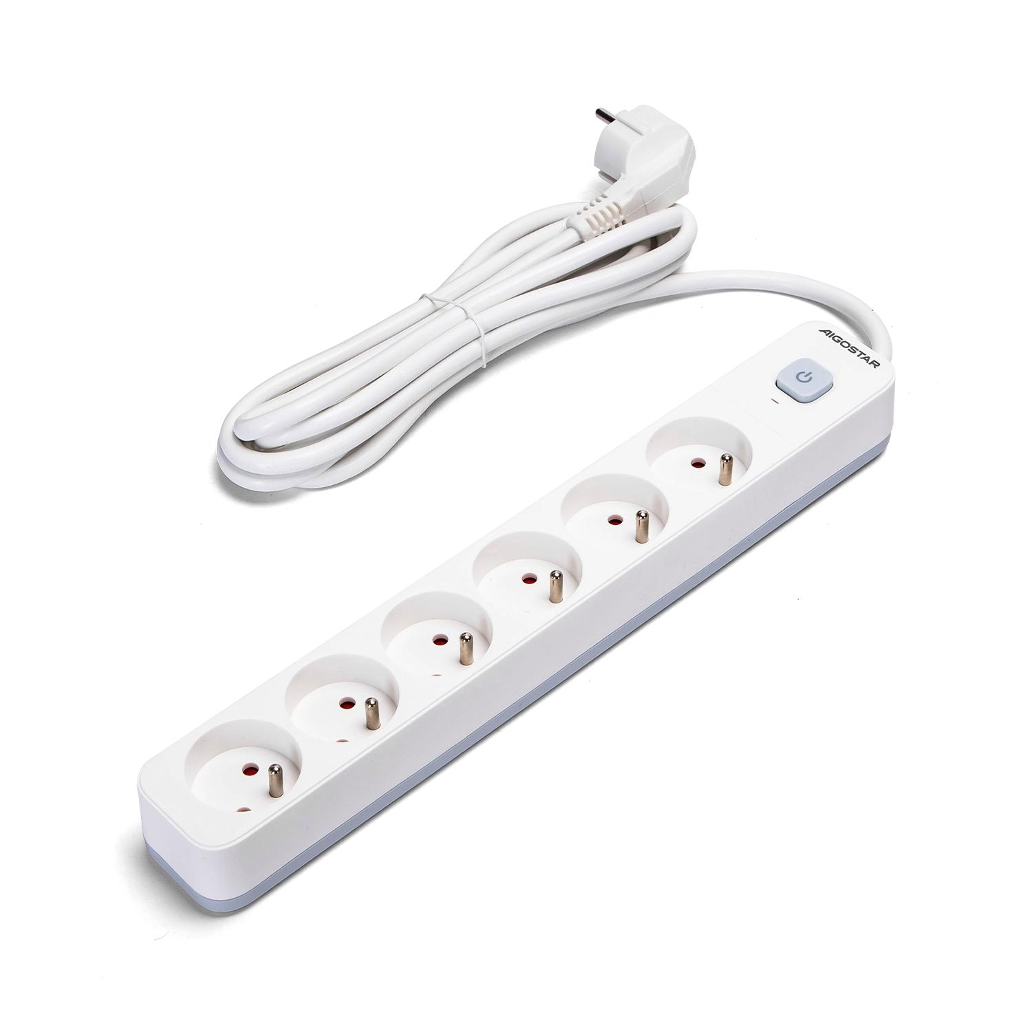 Power strips 6-way 3m H05VV-F 3G1.5m㎡ White and Gray