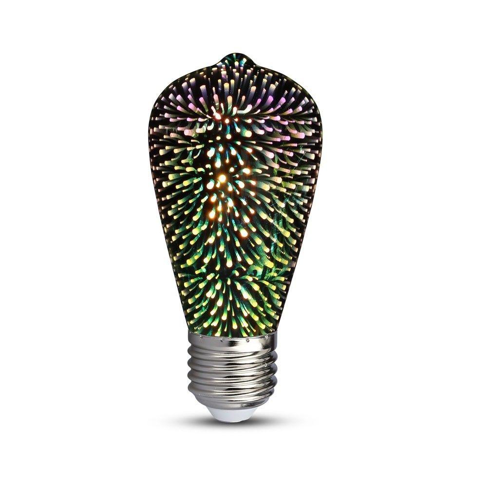 3W ST64 Żarówka LED Filament 3D, Barwa:3000K, Trzonek:E27, VTAC, SKU 2705