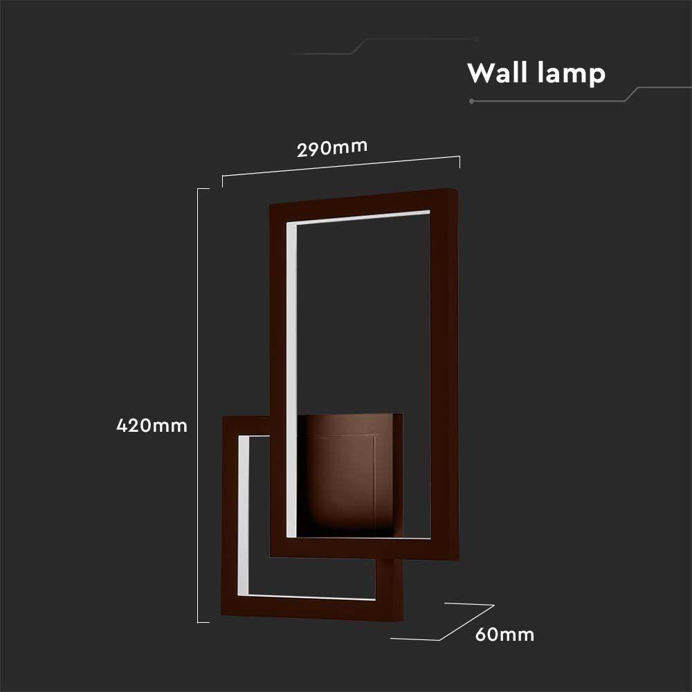 20W Lampa ścienna LED, Barwa: 3000K, Obudowa: Brązowy, IP54, VTAC, SKU 6840